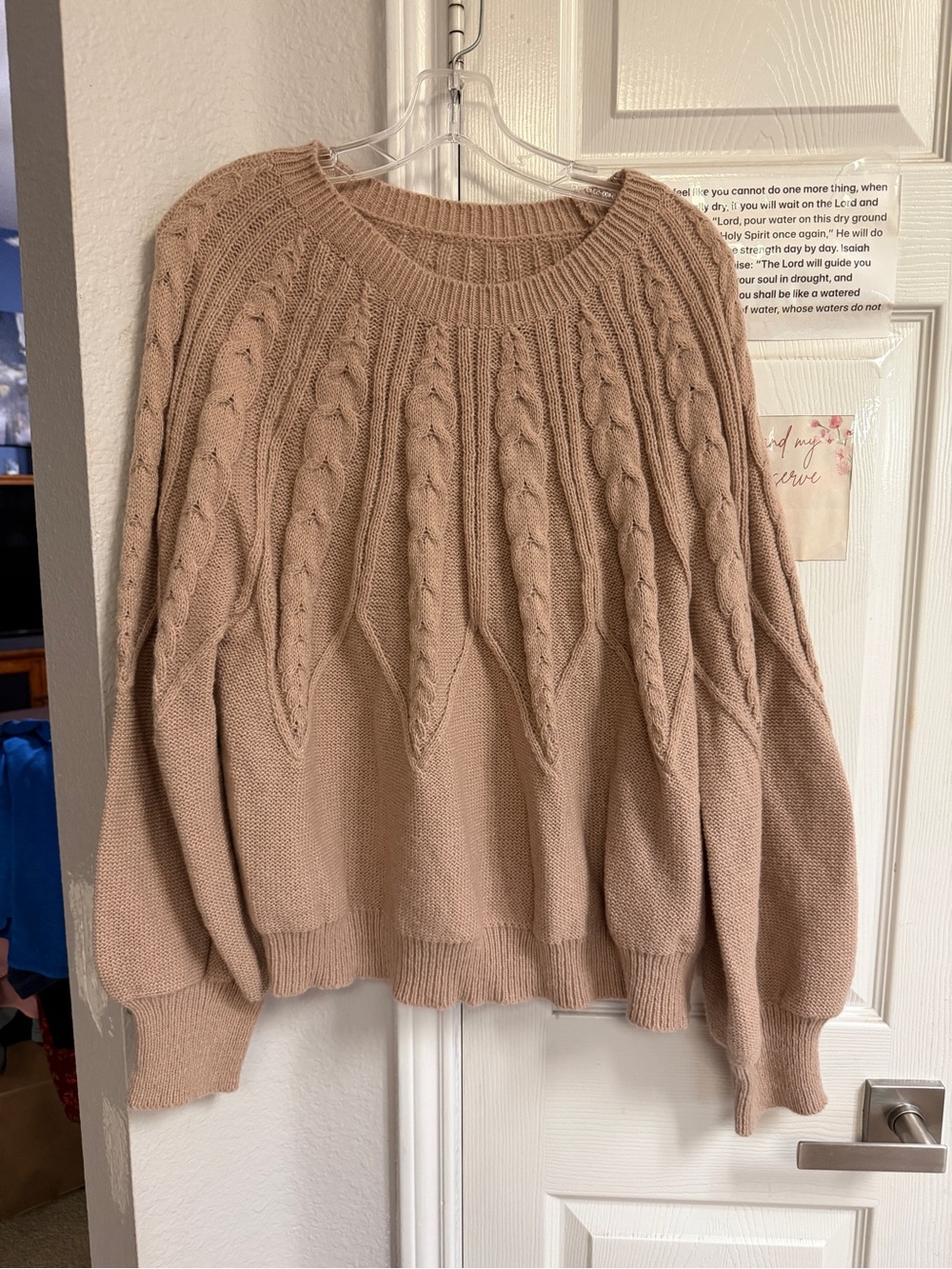 SHEIN Taupe Cable Knit Scoop Neck Sweater